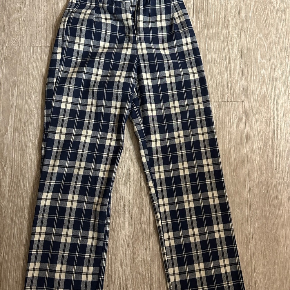 Brandy Melville Navy and Cream Plaid Chinos